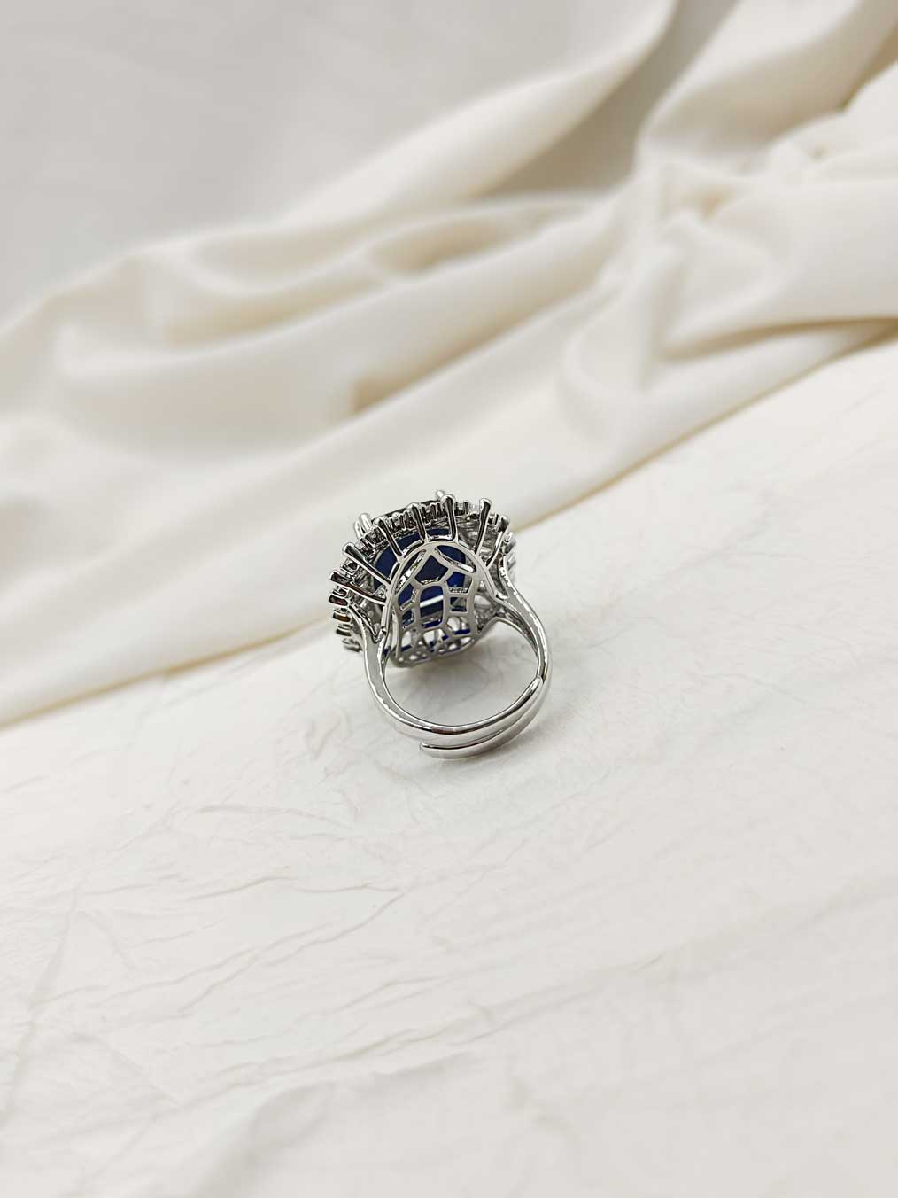Cubic Zircon Silver Plated Bold Stone Cocktail Adjustable Finger Ring