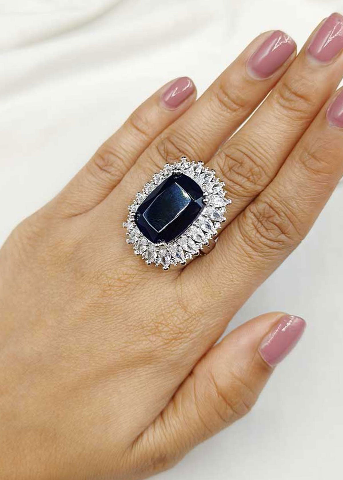 Big Square Shape Silver Plated Women's Adjustable Finger Ring