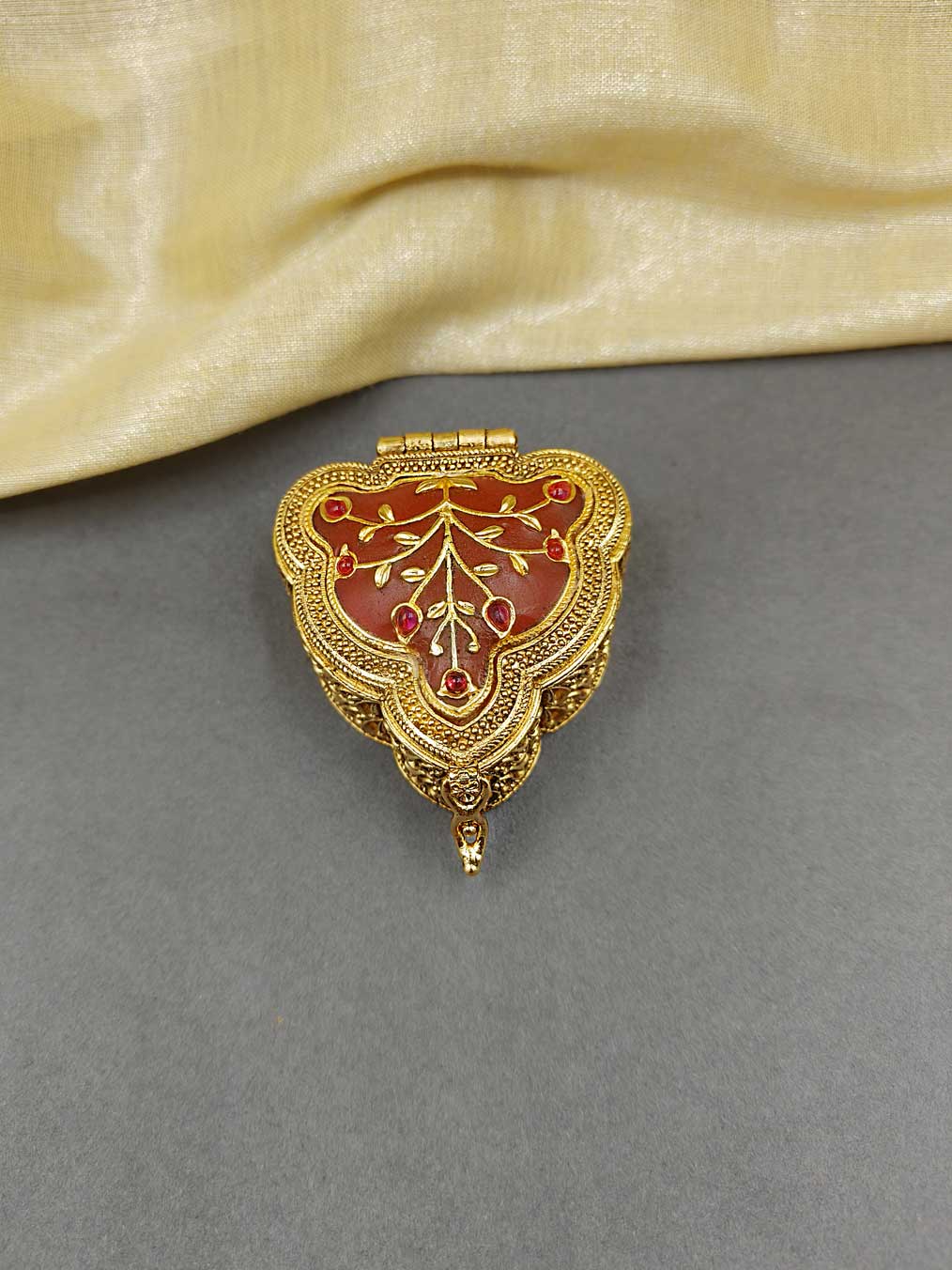 Gold Plated With Ruby Stone Kumkum Box / Sindoor Box