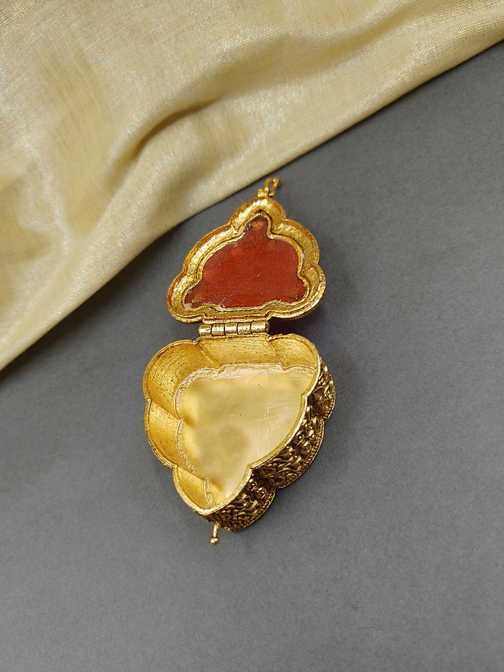 Gold Plated With Ruby Stone Kumkum Box / Sindoor Box