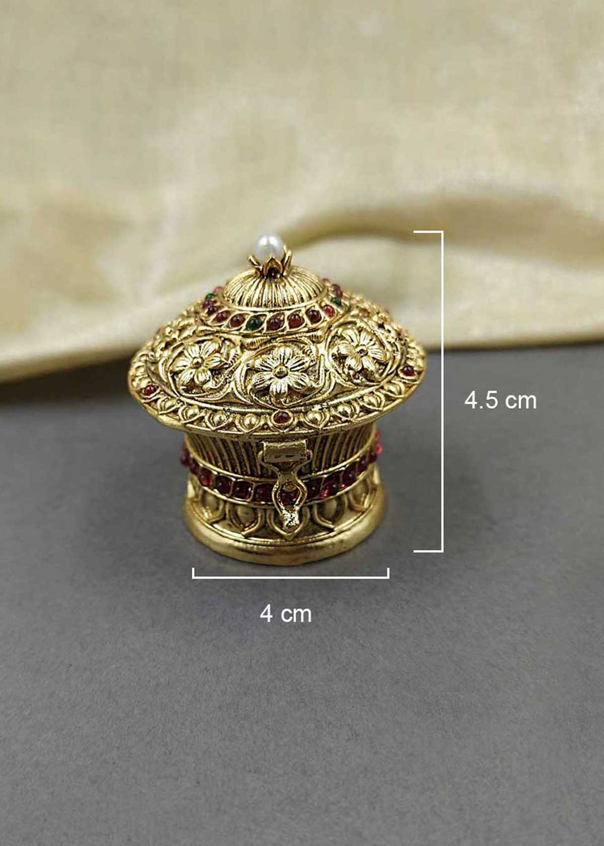 Flower Design Gold Plated Kumkum Box / Sindoor Box