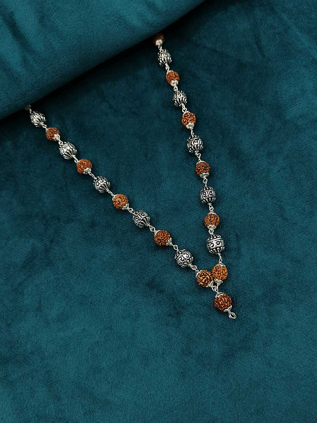 92.5 Sterling Silver Om Namah Shivay Design Rudraksha Unisex Mala