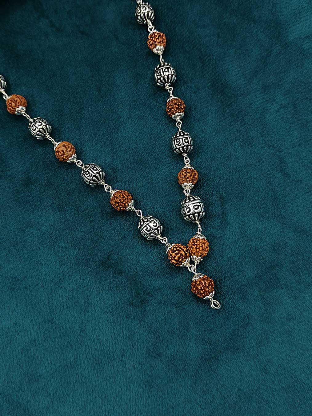 92.5 Sterling Silver Om Namah Shivay Design Rudraksha Unisex Mala