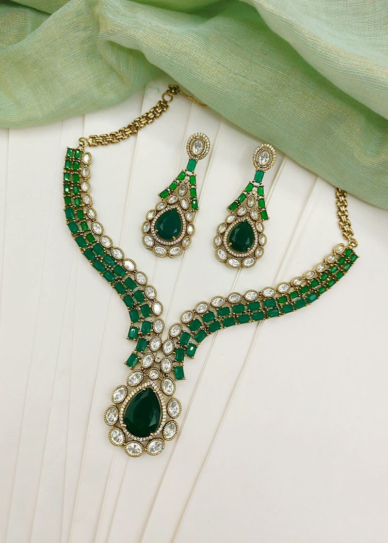 Cubic Zircon With Kundan Stone Traditional Necklace Set