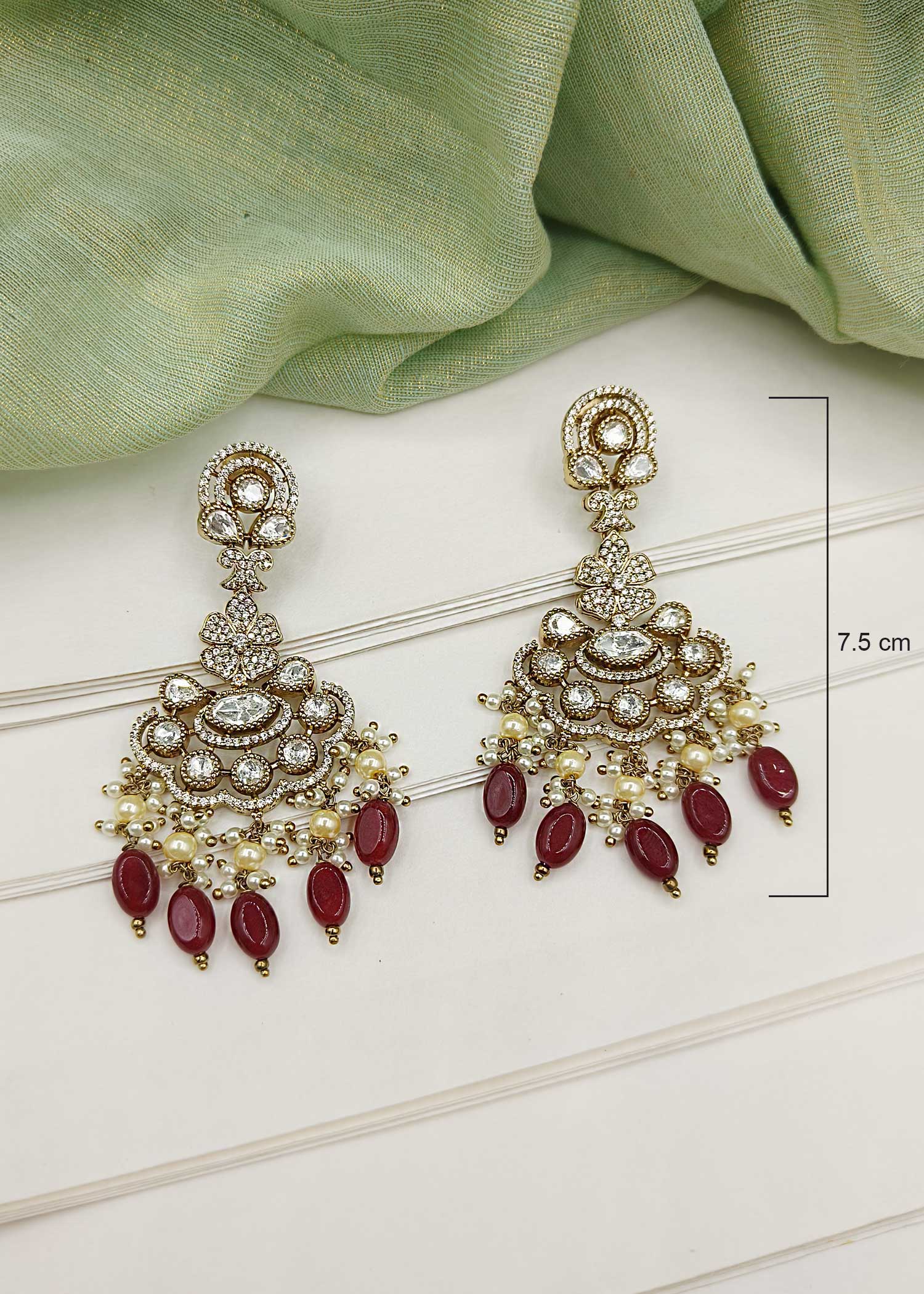 Red Beads Antique Gold Kundan Studded Bridal Choker Necklace Set