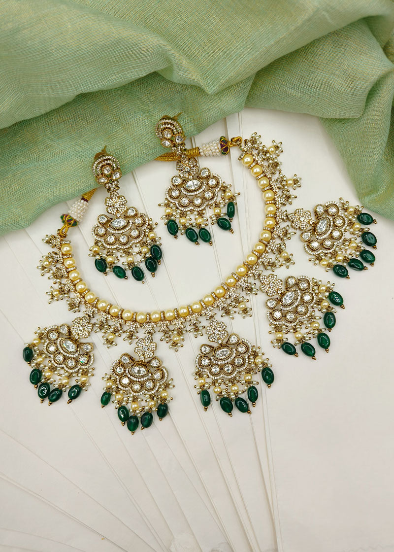 Red Beads Antique Gold Kundan Studded Bridal Choker Necklace Set