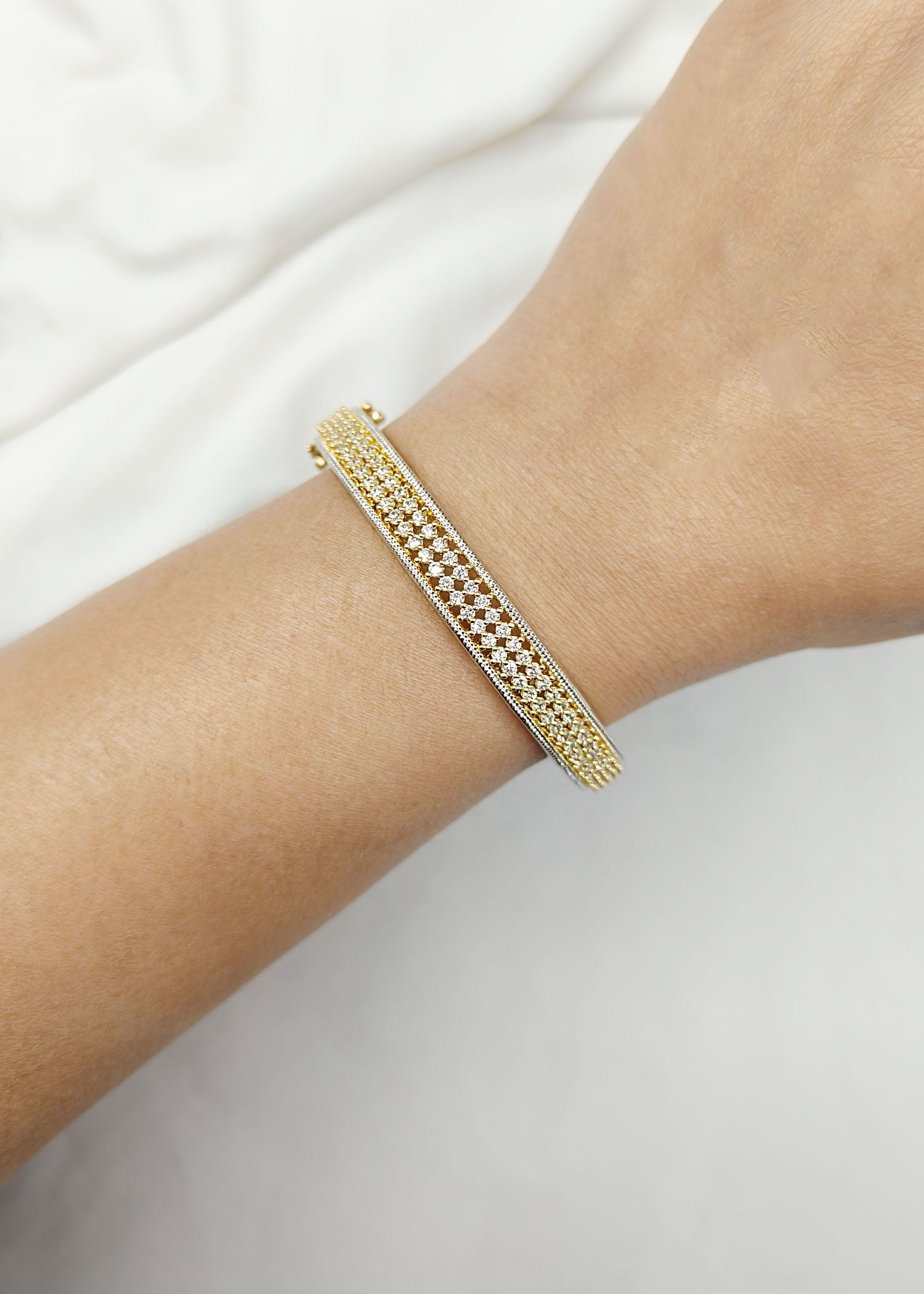 Gold-Silver Plated Openable Cubic Zircon Bangles (Pair)