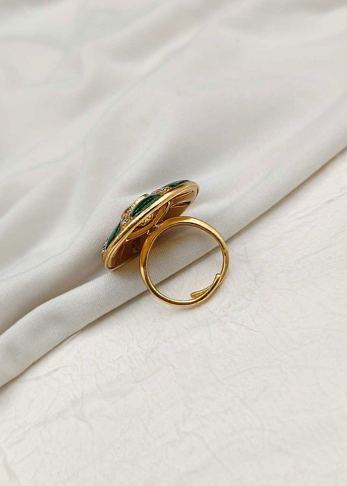 Green Cubic Zircon With Kundan Adjustable Finger ring