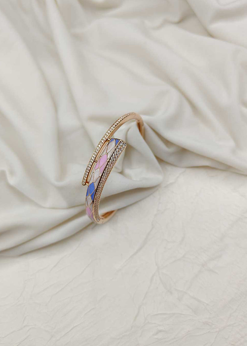 Cubic Zircon With Minakari Rose Gold Plated Kada Bracelet