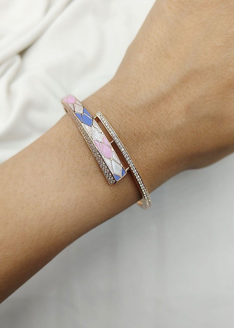 Cubic Zircon With Minakari Rose Gold Plated Kada Bracelet