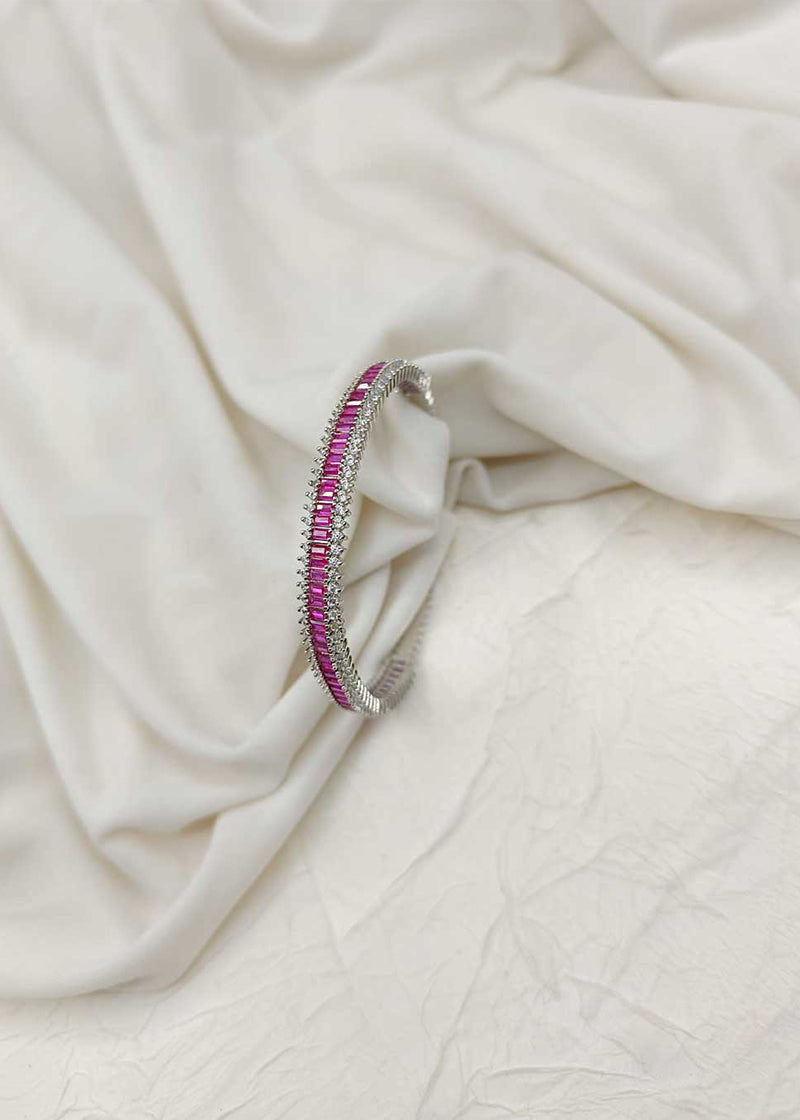 Cubic Zircon Silver Plated Ruby Kada Bracelet
