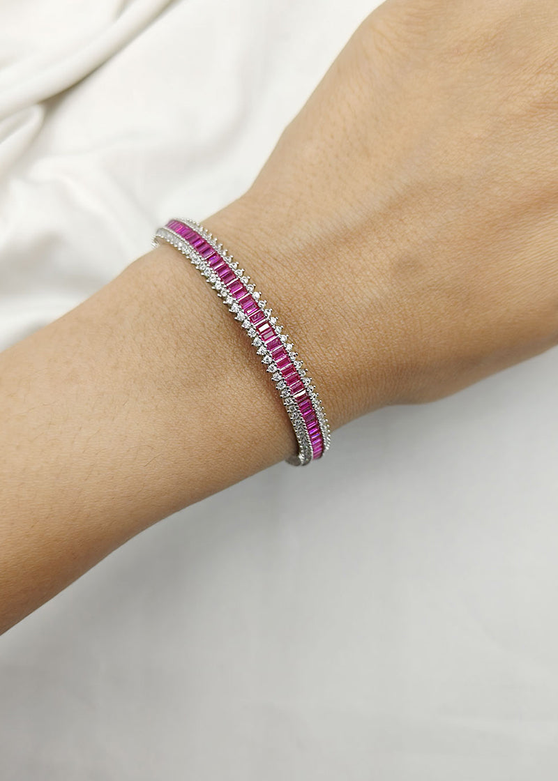 Cubic Zircon Silver Plated Ruby Kada Bracelet