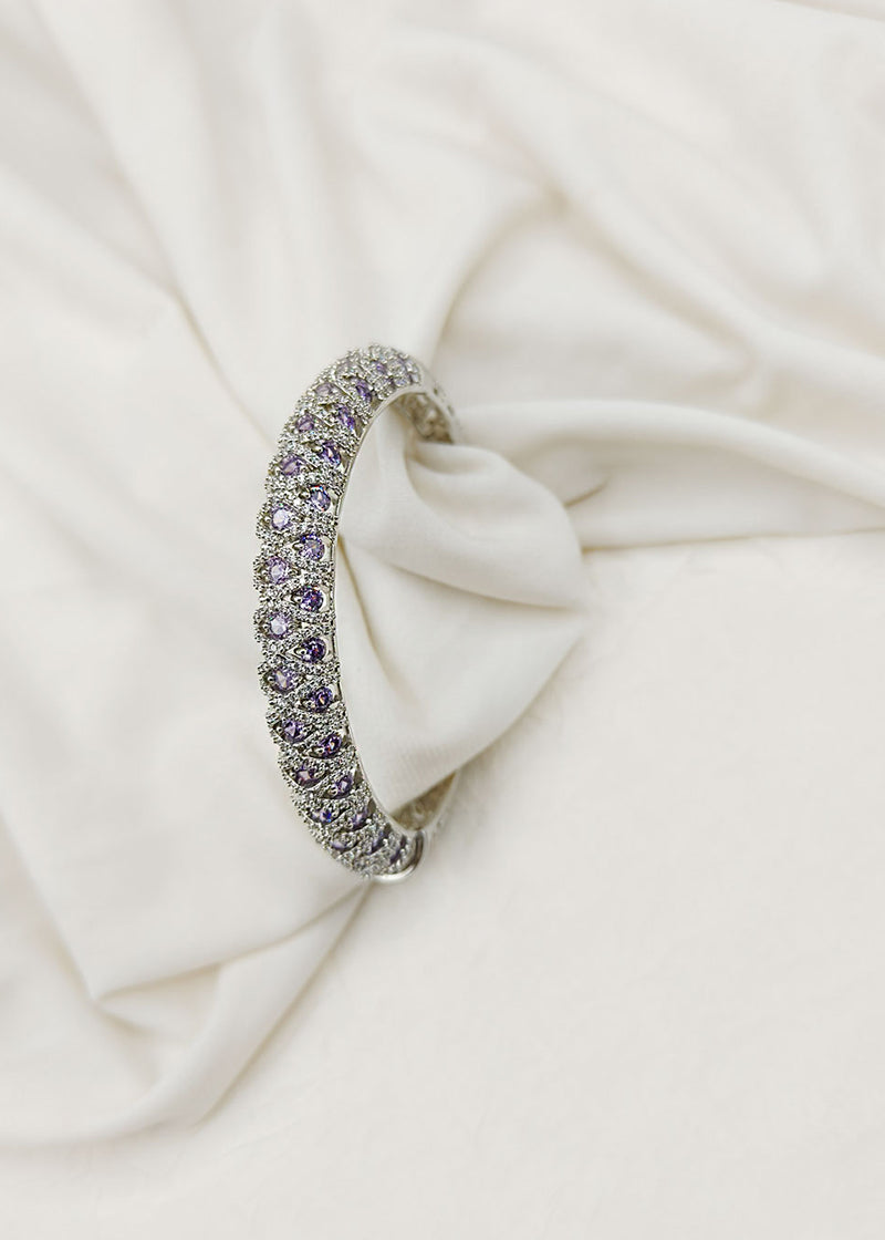 Cubic Zircon Silver Plated Women's Kada Bracelet