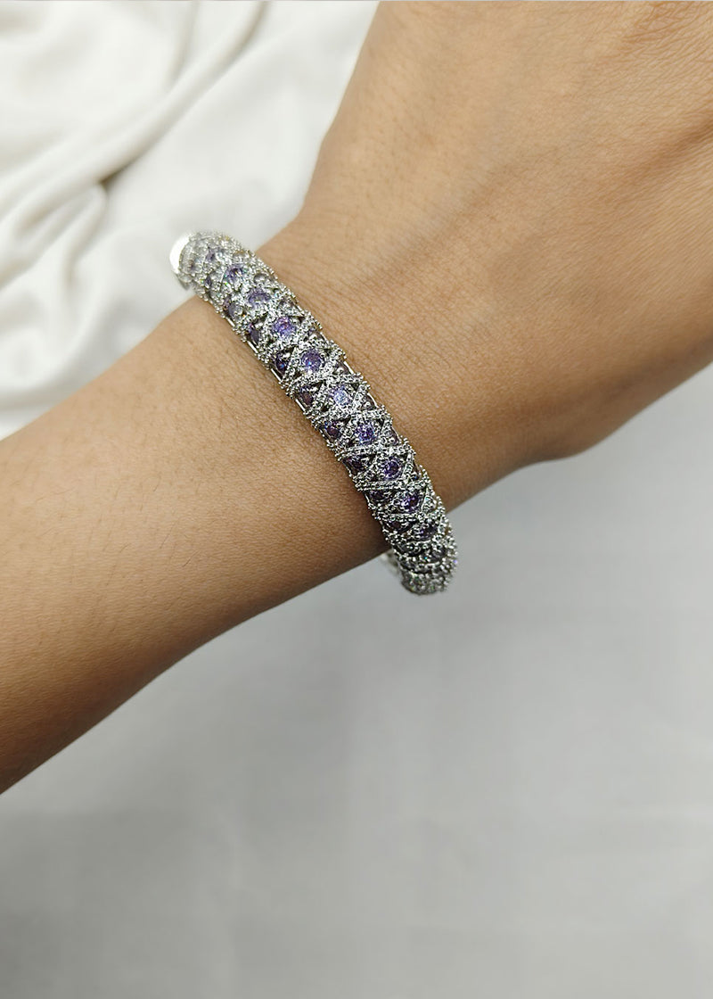 Cubic Zircon Silver Plated Women's Kada Bracelet