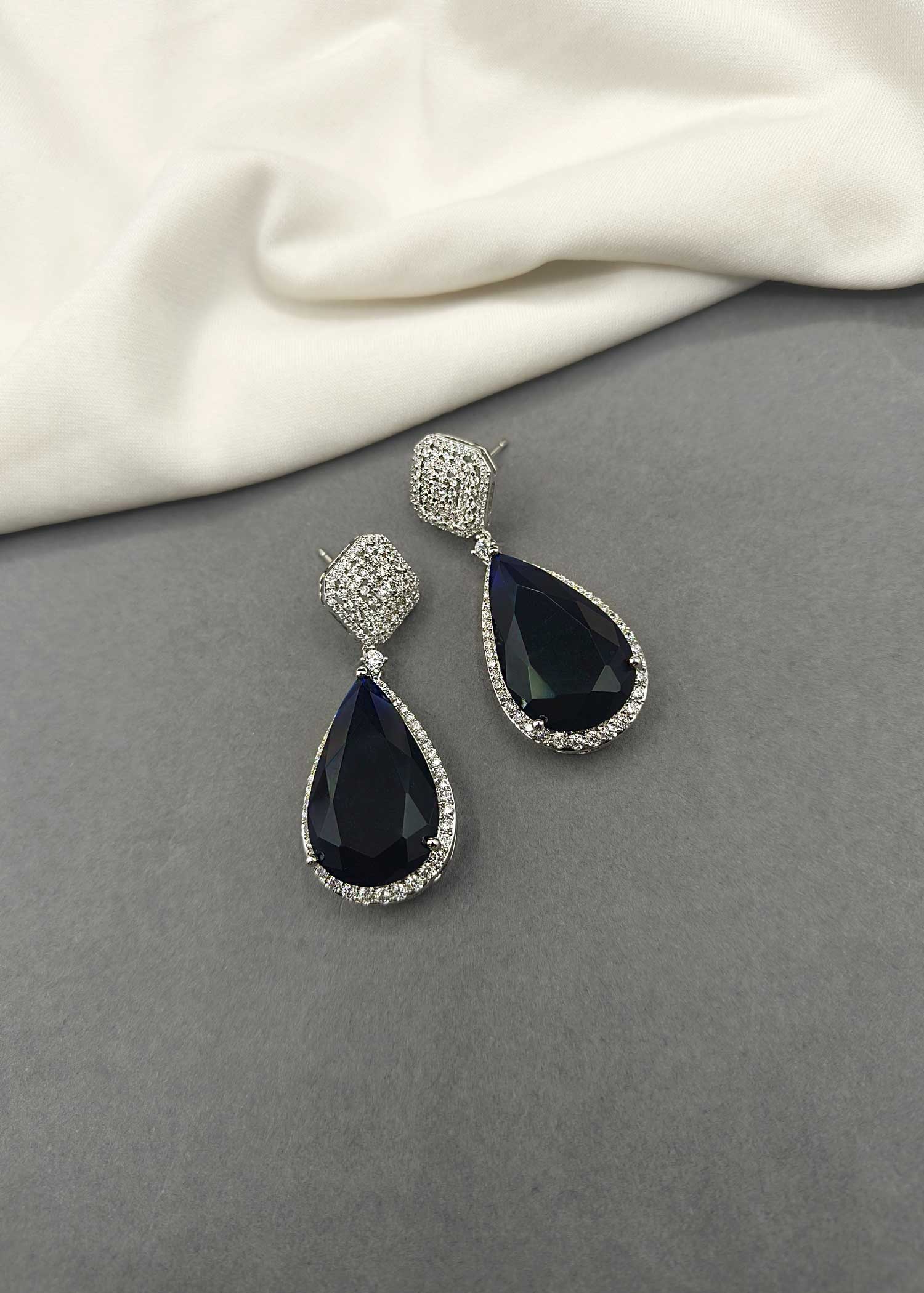 Cubic Zircon Big Drop Shape Ruby / Sapphire Women Earring