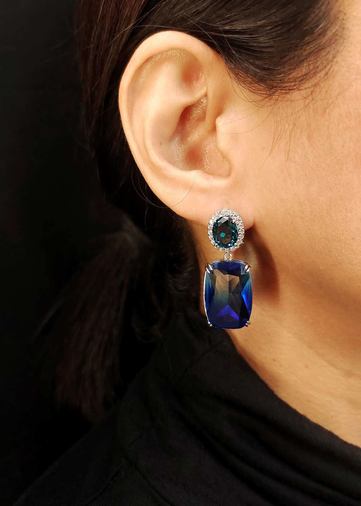 Cubic Zircon Dual Colour Silver Plated Small Earring