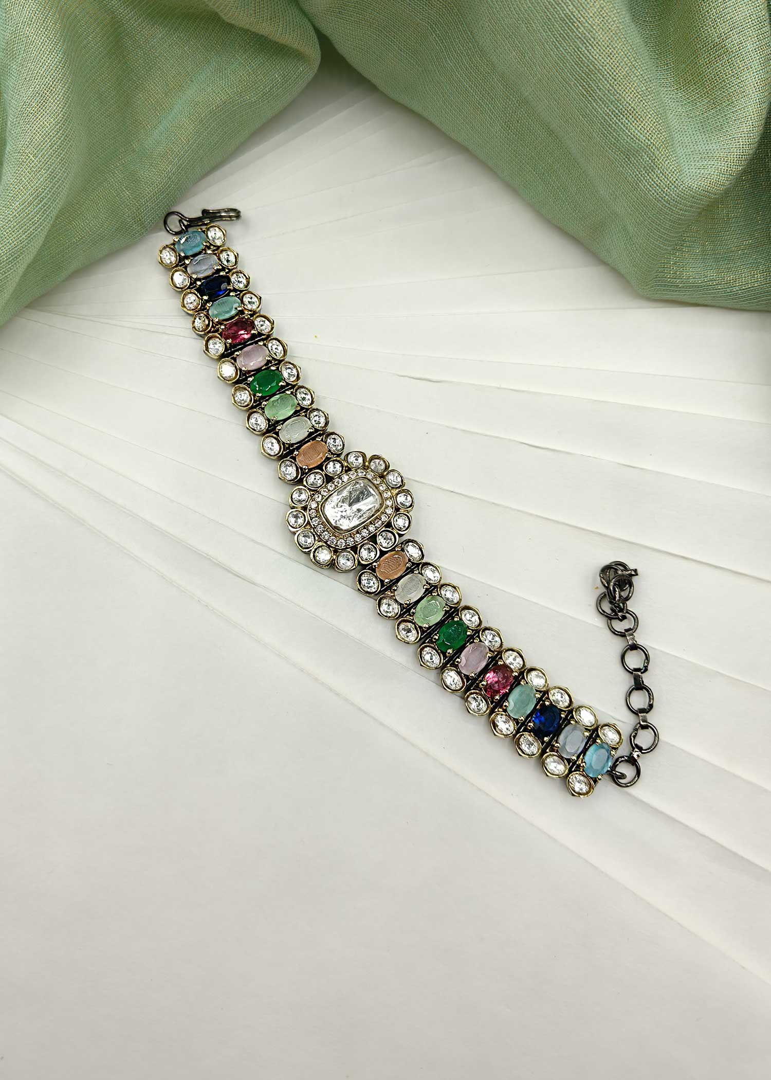 Traditional Stone & Kundan Watch Style Women Loose Bracelet