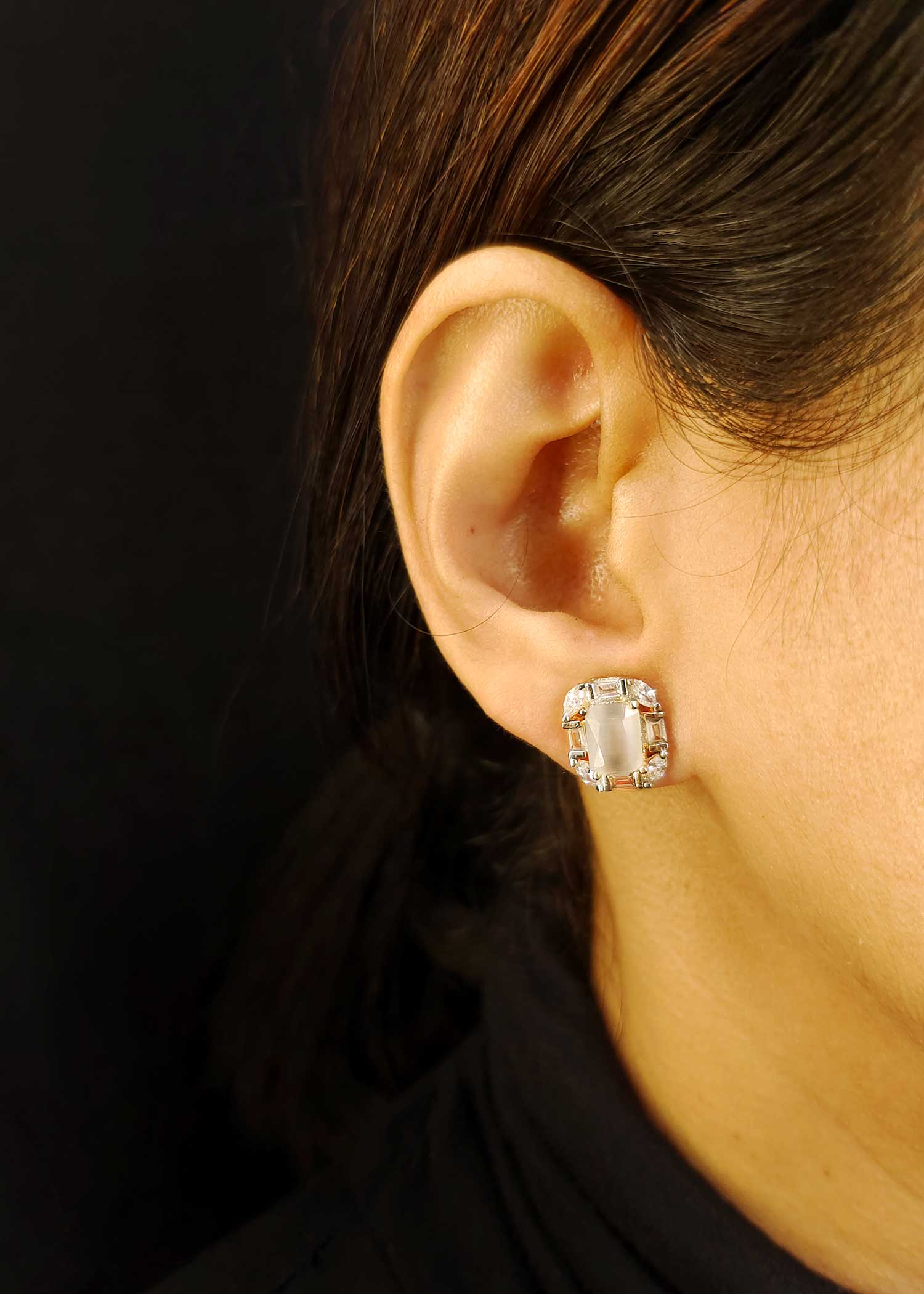 Square Shape Baguette Diamond Grey Pendant Set