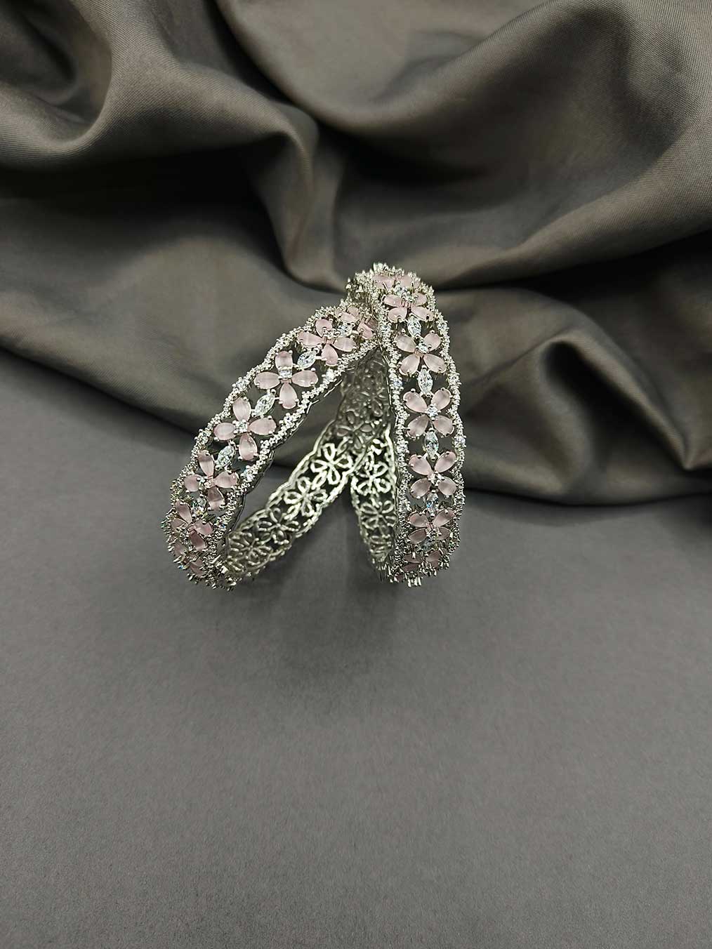 Cubic Zircon Colorful Baguette Diamond Openable Bangles (Pair)
