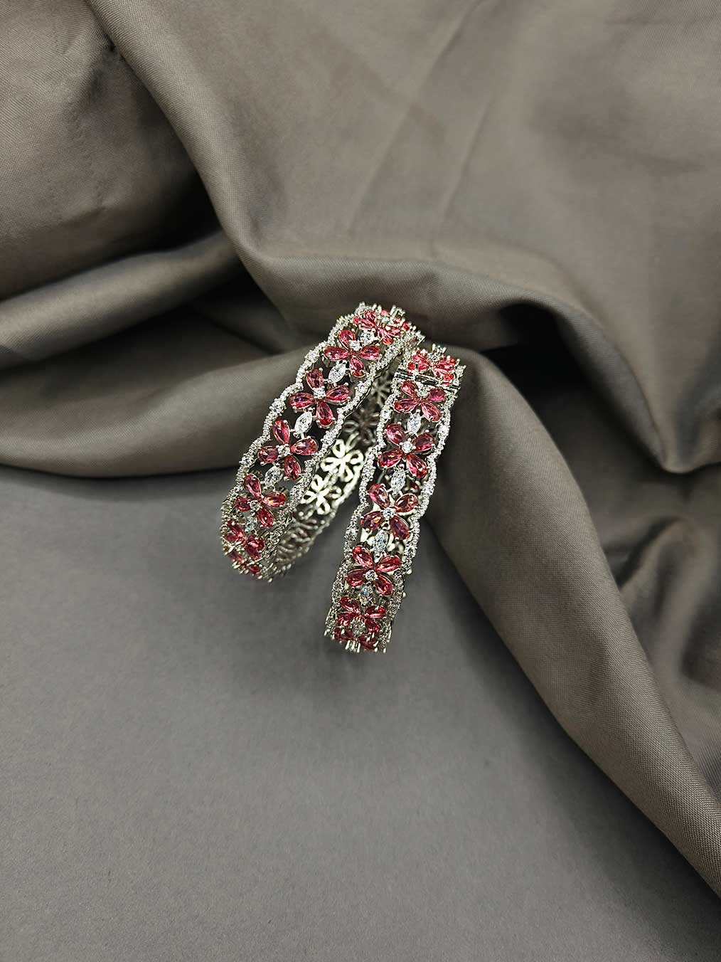 Cubic Zircon Colorful Baguette Diamond Openable Bangles (Pair)