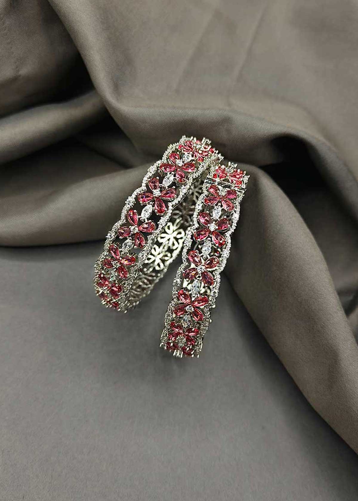 Cubic Zircon Colorful Baguette Diamond Openable Bangles (Pair)