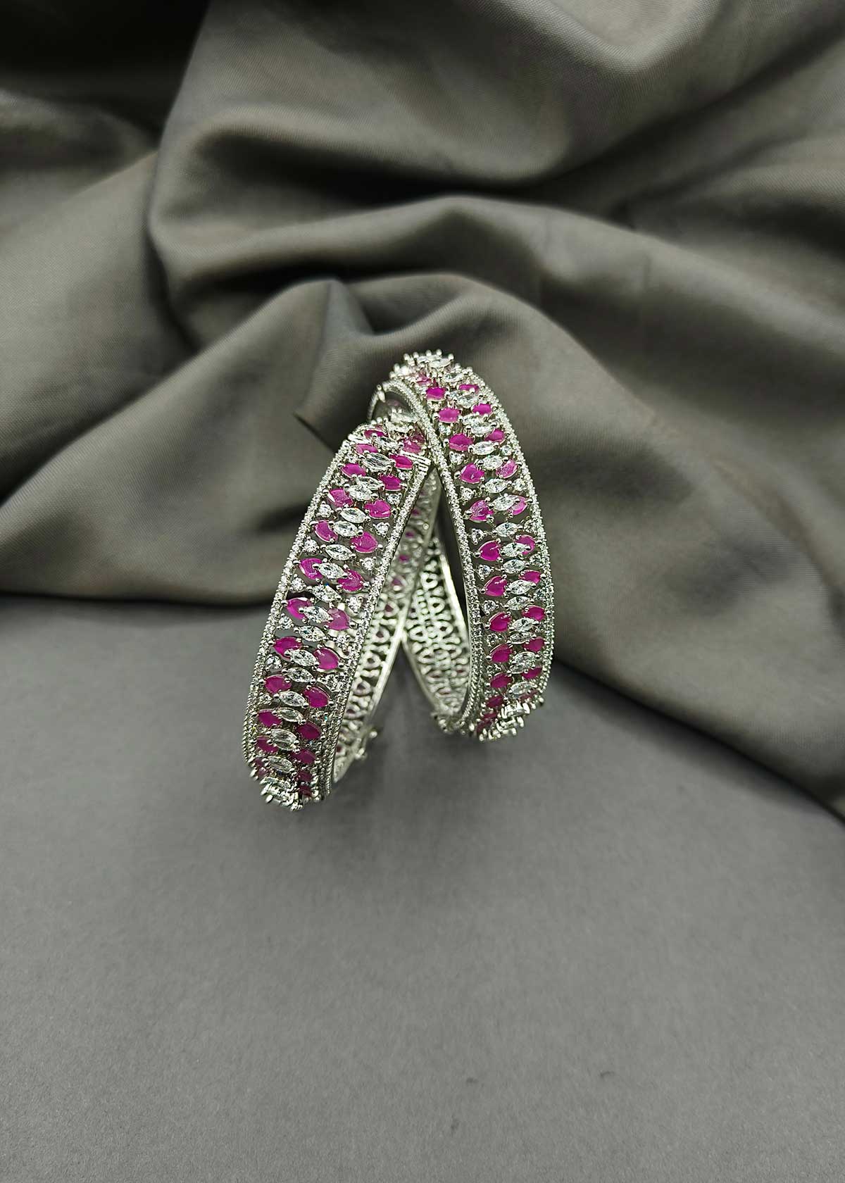 Colourful Marquise Diamond Silver Plated Openable Bangles (Pair)