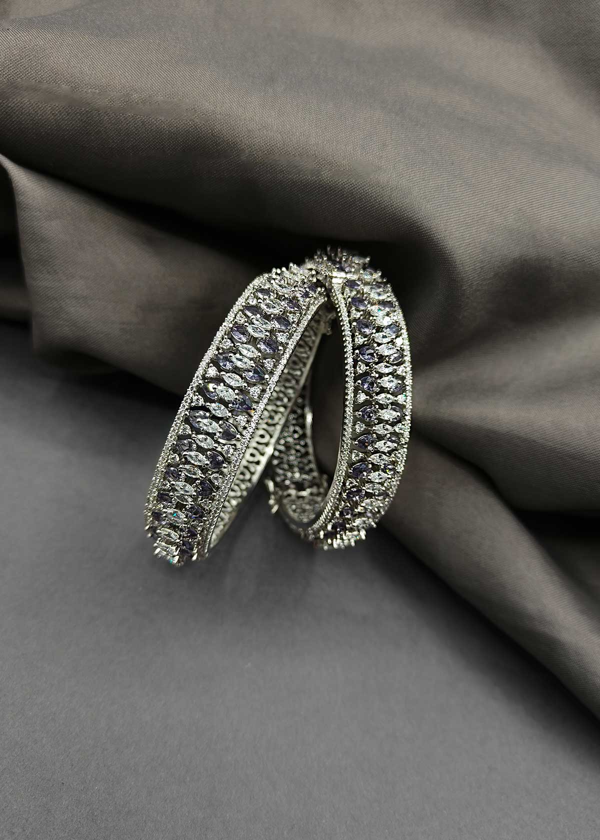 Colourful Marquise Diamond Silver Plated Openable Bangles (Pair)