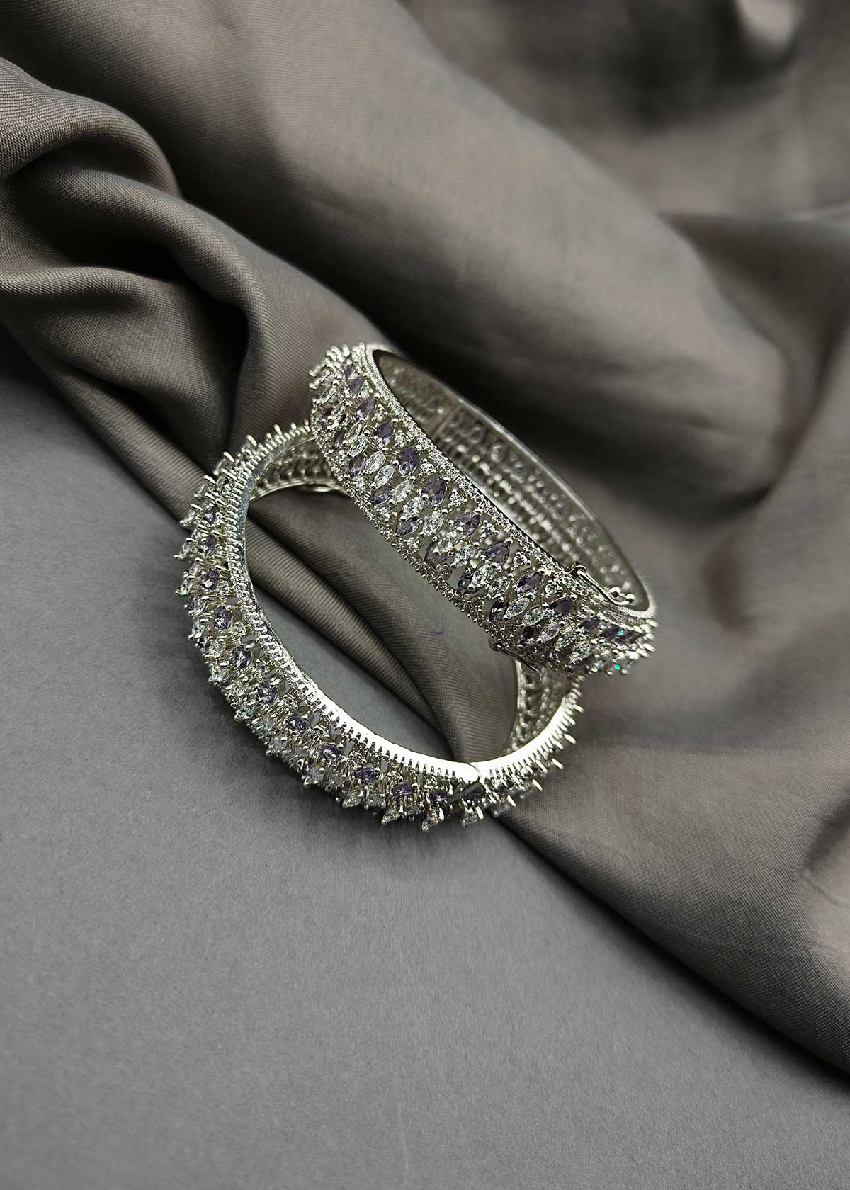 Colourful Marquise Diamond Silver Plated Openable Bangles (Pair)