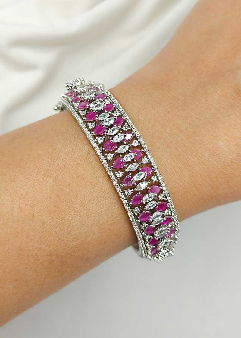 Colourful Marquise Diamond Silver Plated Openable Bangles (Pair)