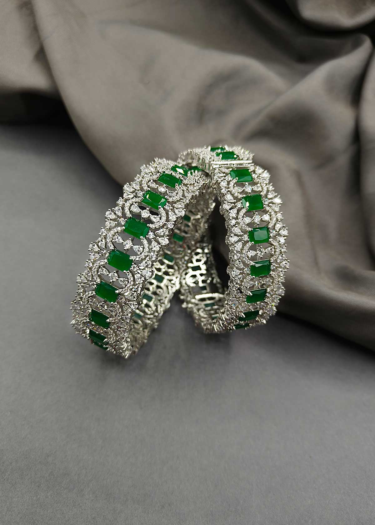 Cubic Zircon Colourful Stone Openable Kada Bangles (Pair)