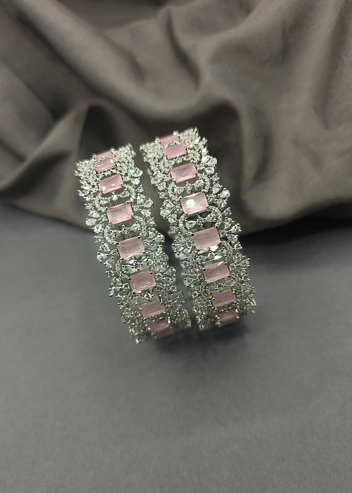 Cubic Zircon Colourful Stone Openable Kada Bangles (Pair)