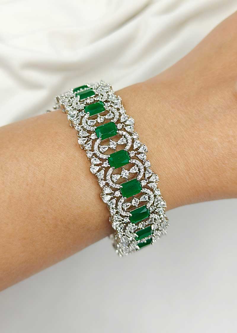 Cubic Zircon Colourful Stone Openable Kada Bangles (Pair)