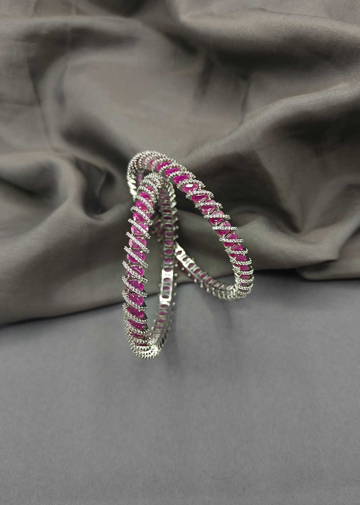 Cubic Zircon Silver Plated Colorful Bangles (Pair) 2