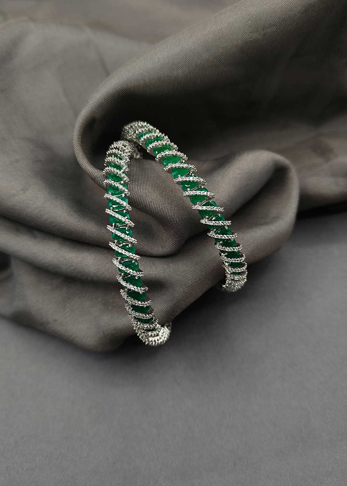 Cubic Zircon Silver Plated Colorful Bangles (Pair) 2