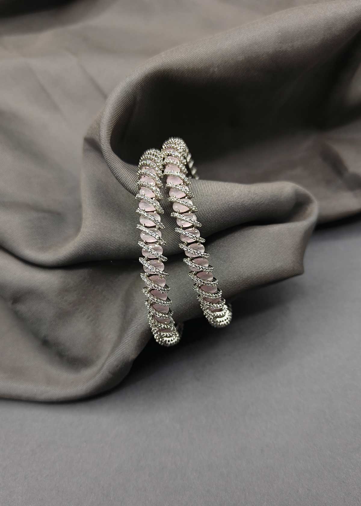 Cubic Zircon Silver Plated Colorful Bangles (Pair) 2