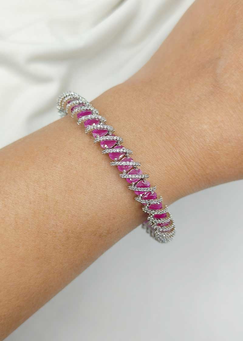 Cubic Zircon Silver Plated Colorful Bangles (Pair) 2