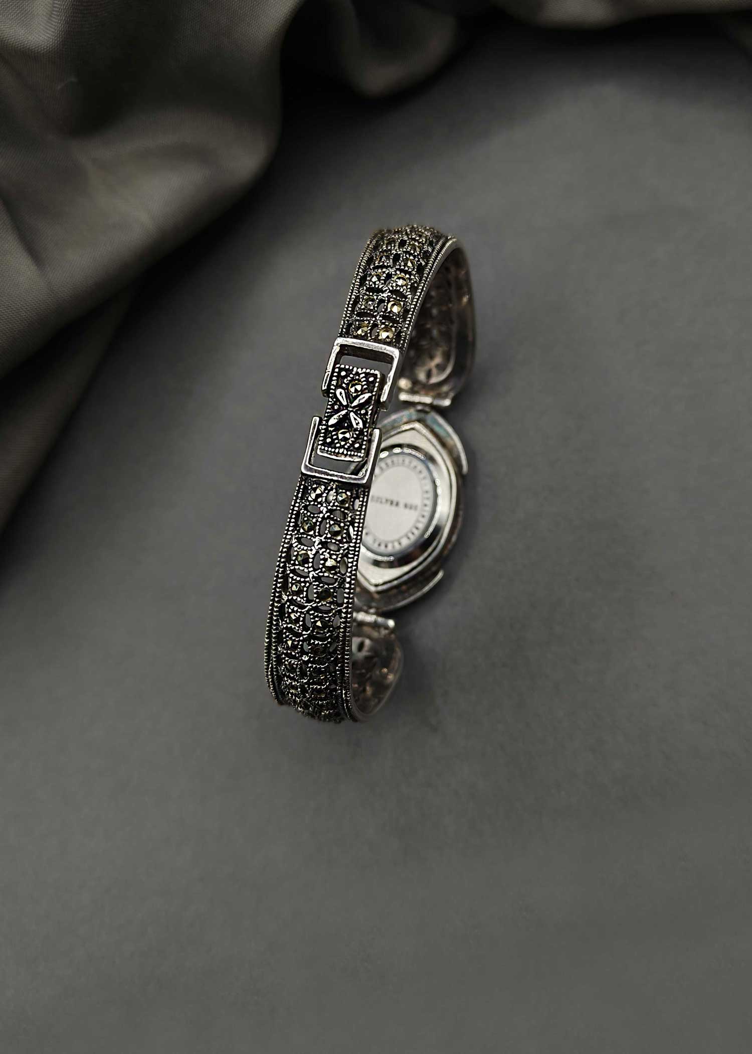 92.5 Sterling Silver Marcasite Stone Women Watch
