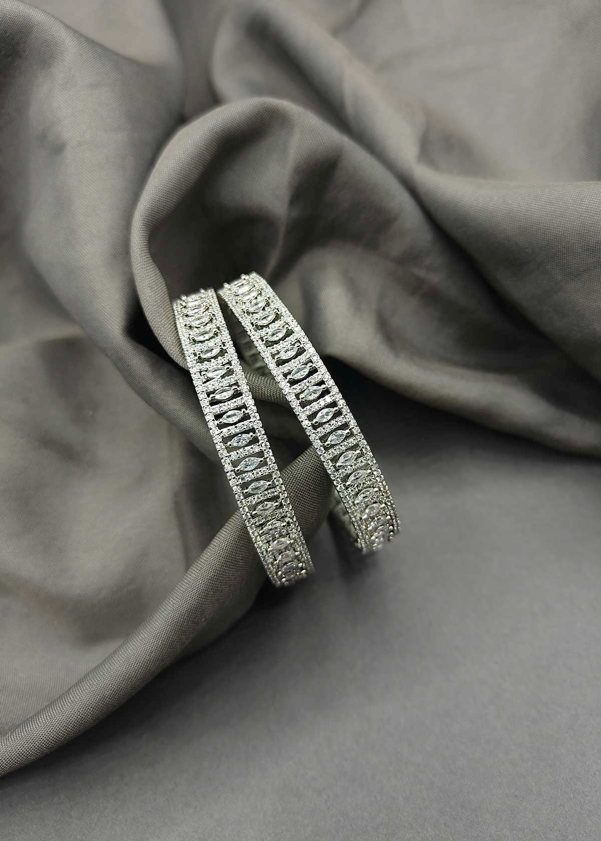 Cubic Zircon With Marquise Stone Bangle (Pair)