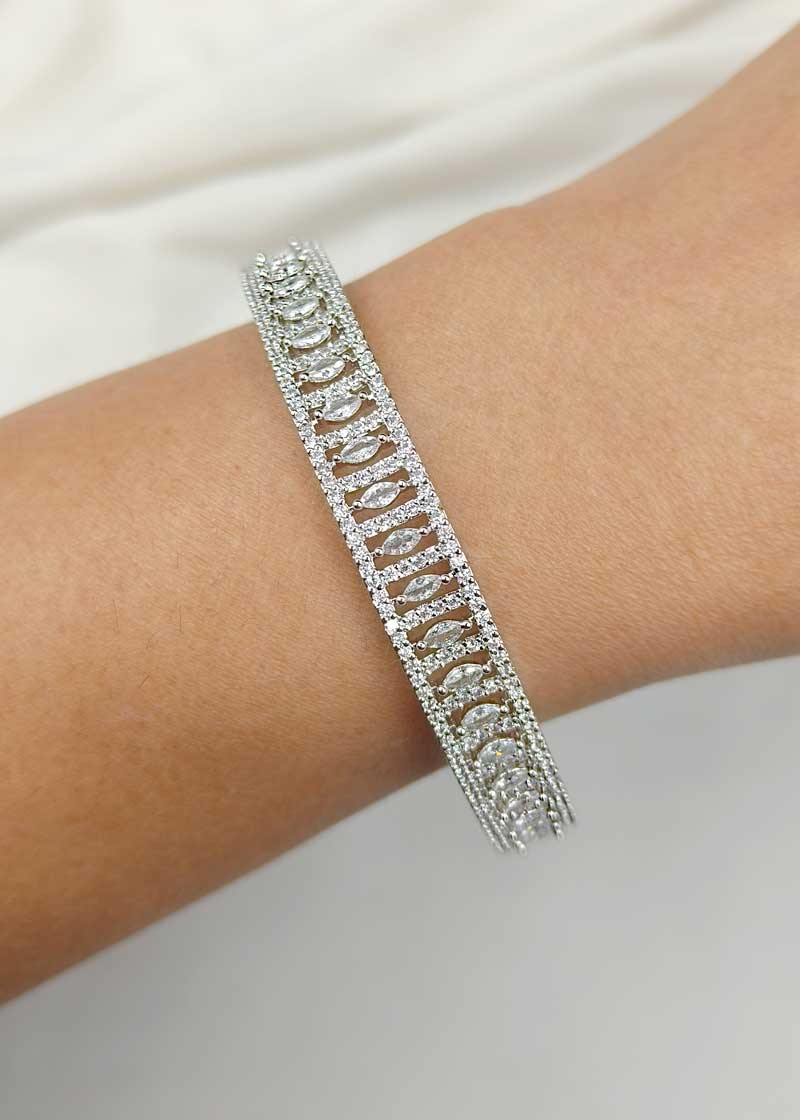Cubic Zircon With Marquise Stone Bangle (Pair)