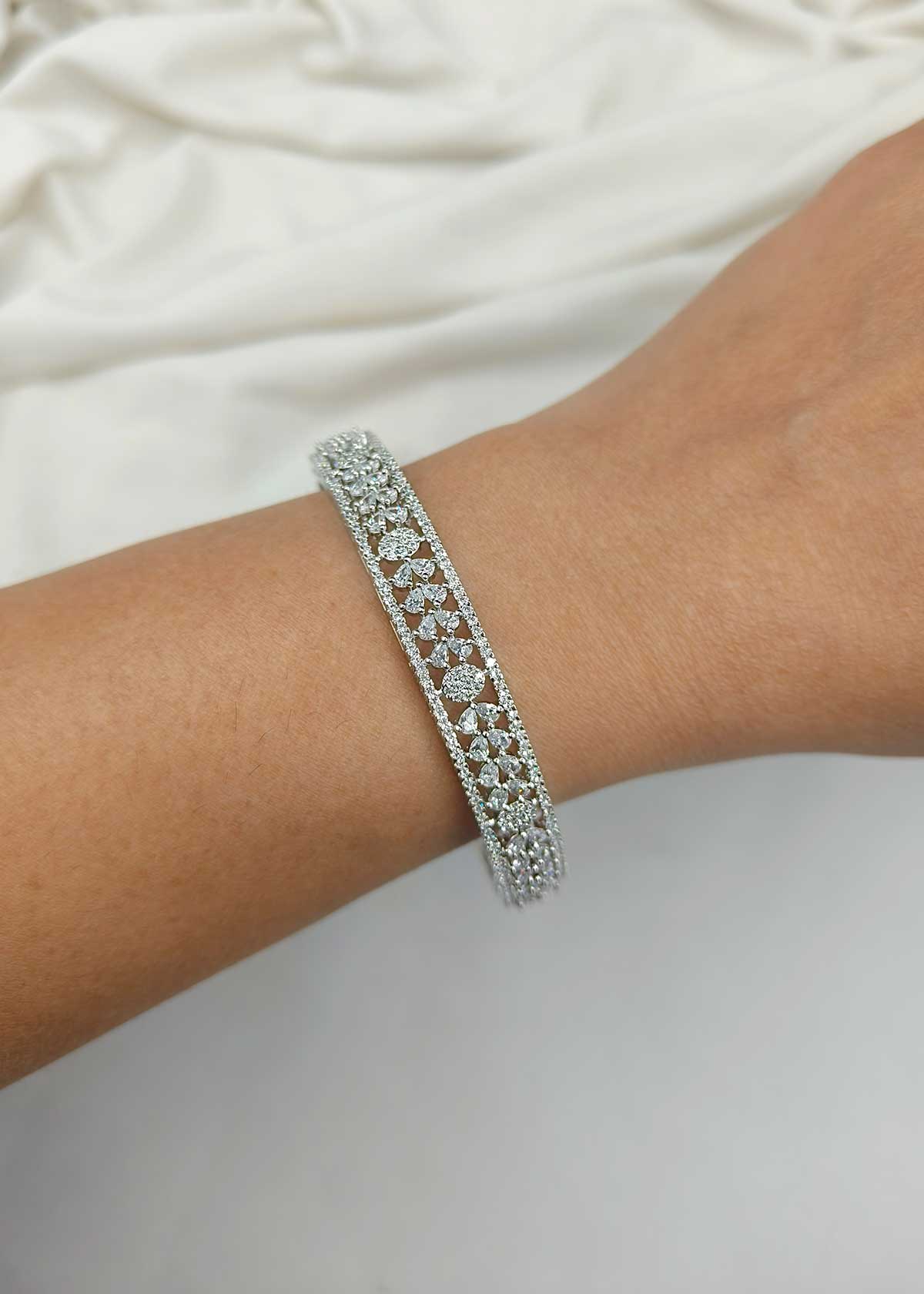 Cubic Zircon Silver Plated Designer Bangle (Pair)