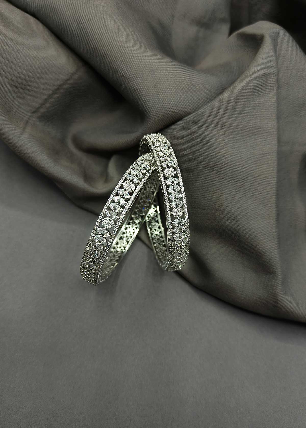 Cubic Zircon Silver Plated Designer Bangle (Pair)