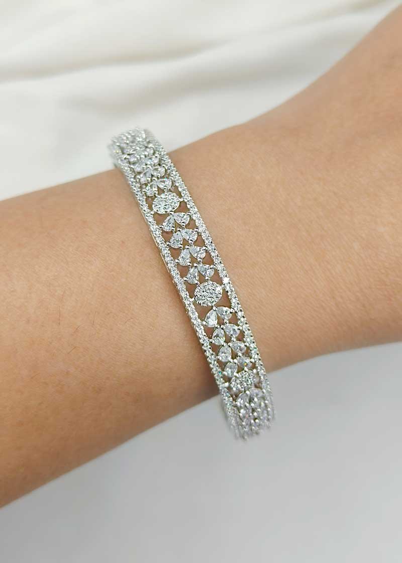 Cubic Zircon Silver Plated Designer Bangle (Pair)