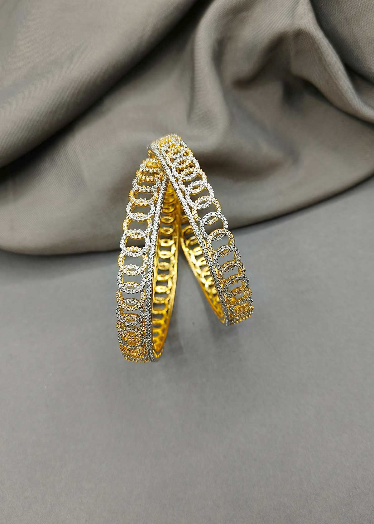 Cubic Zircon Round Design Delicate Women Bangles (Pair)