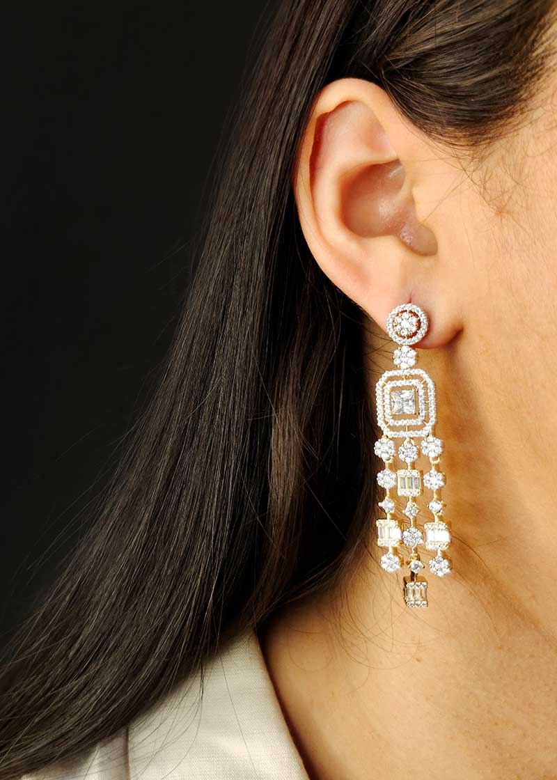 Cubic Zircon Baguette Stone Womens Big Earring