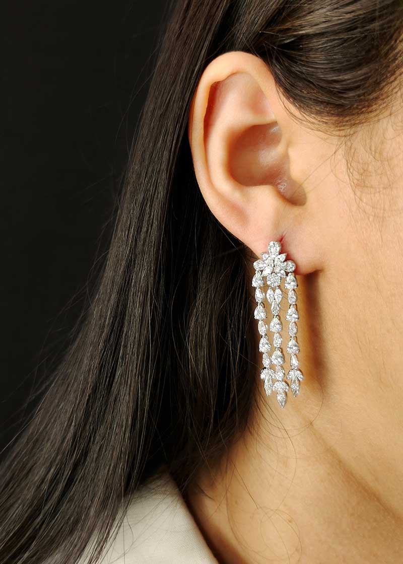 Cubic Zircon With Marquise Diamond Long Earring