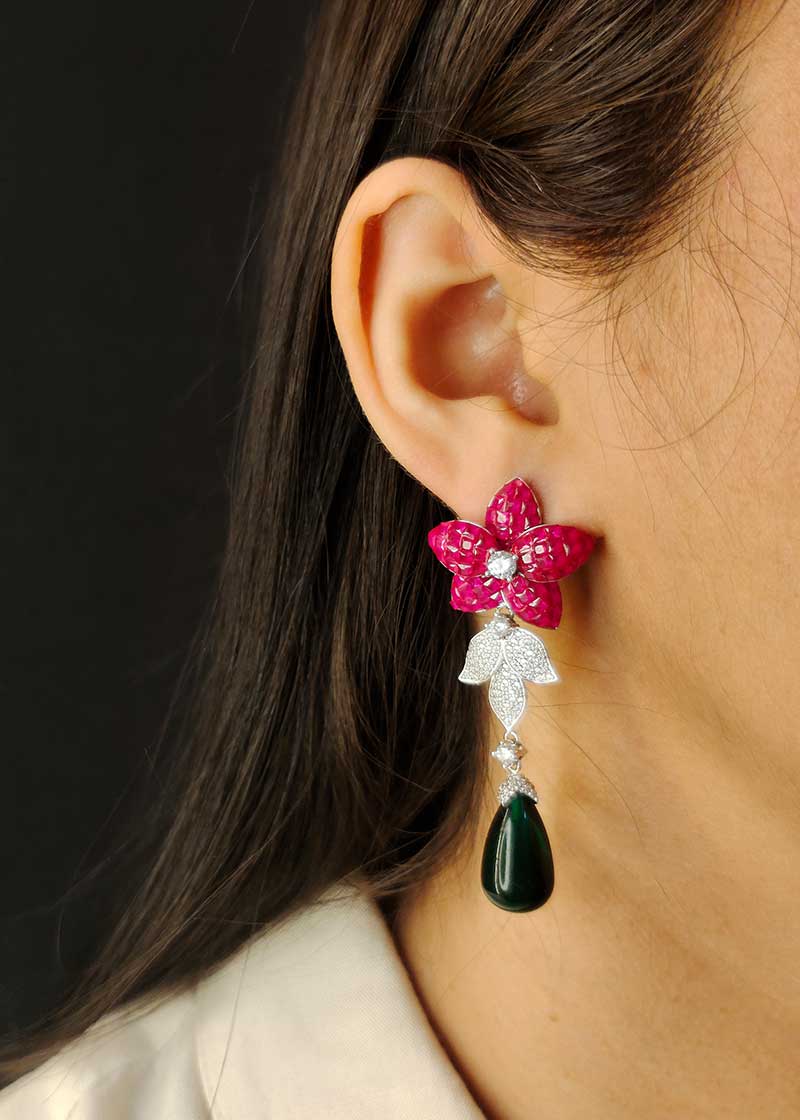 Cubic Zircon Floral Design Womens Earring