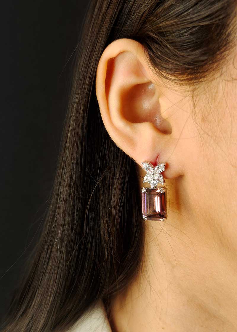 Royal Rhodo Stone With Diamond Small Earring