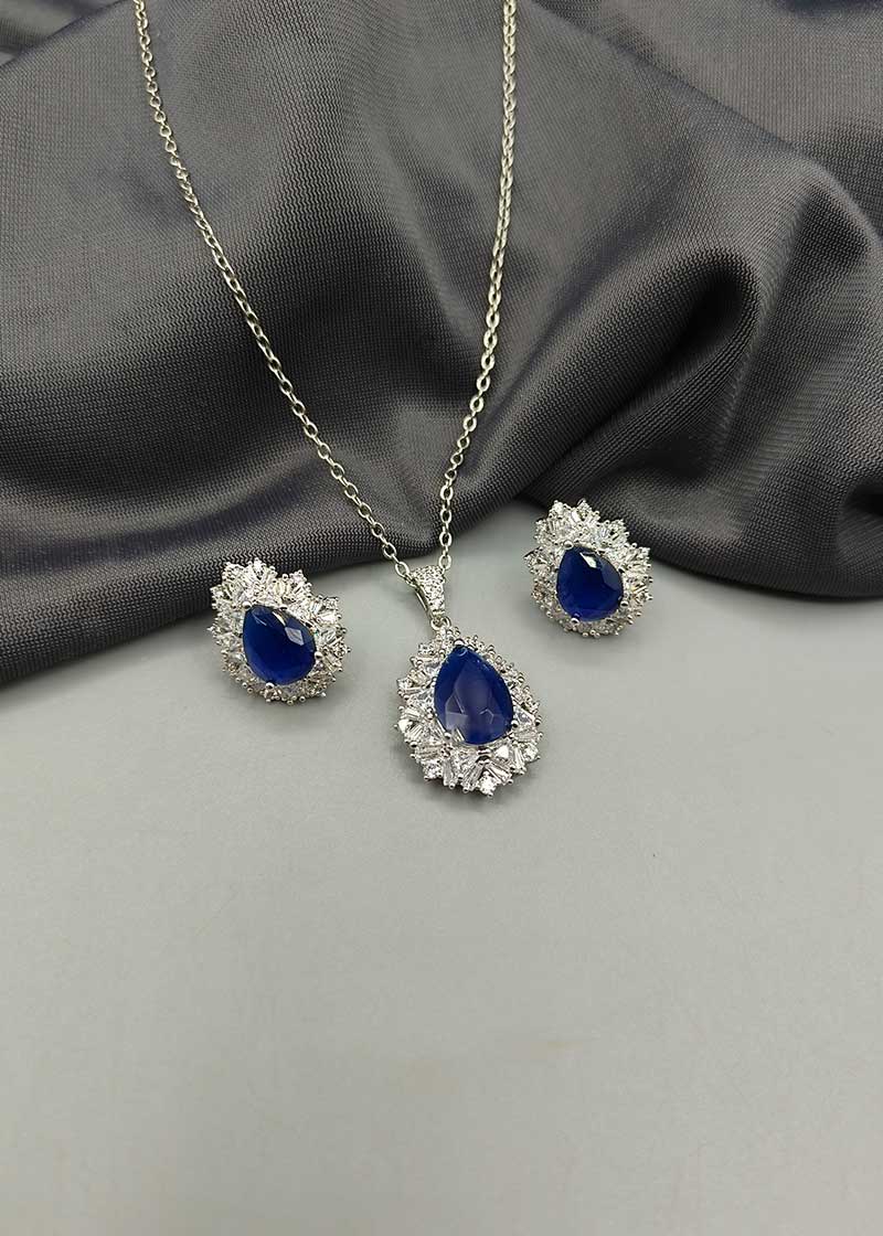 Drop Shape Colorful Diamond Pendant Set