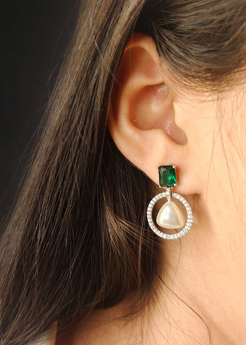 Cubic Zircon Hanging Pearl Designer Pendant Set