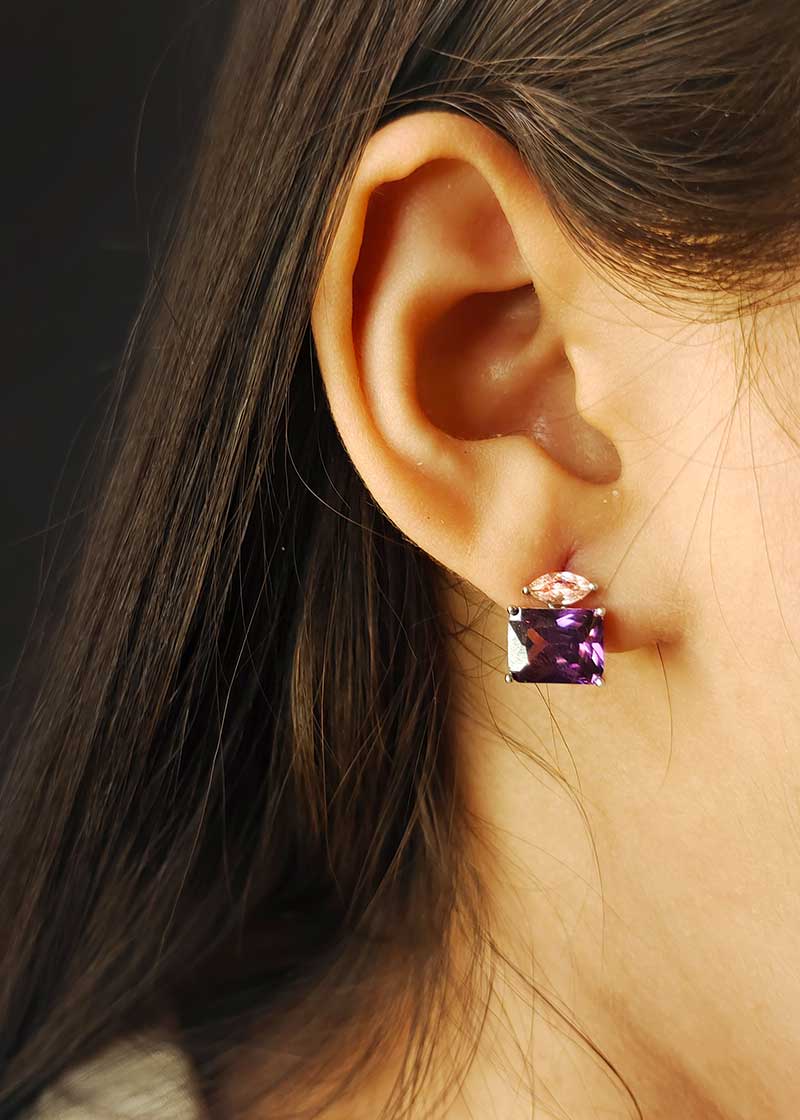 Cubic Zircon Multicolor Small Square Shape Pendant Set